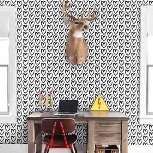 Black Heart Peel & Stick Wallpaper White Modern Vinyl 17.7"x394" New